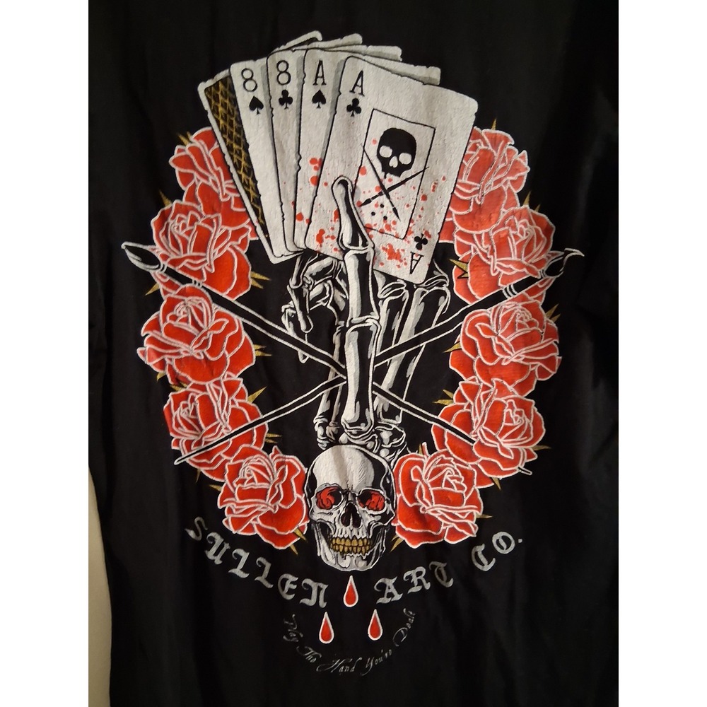 Sullen Art Collective T-Shirt‎ Mens Medium Skull Playing Cards Fair